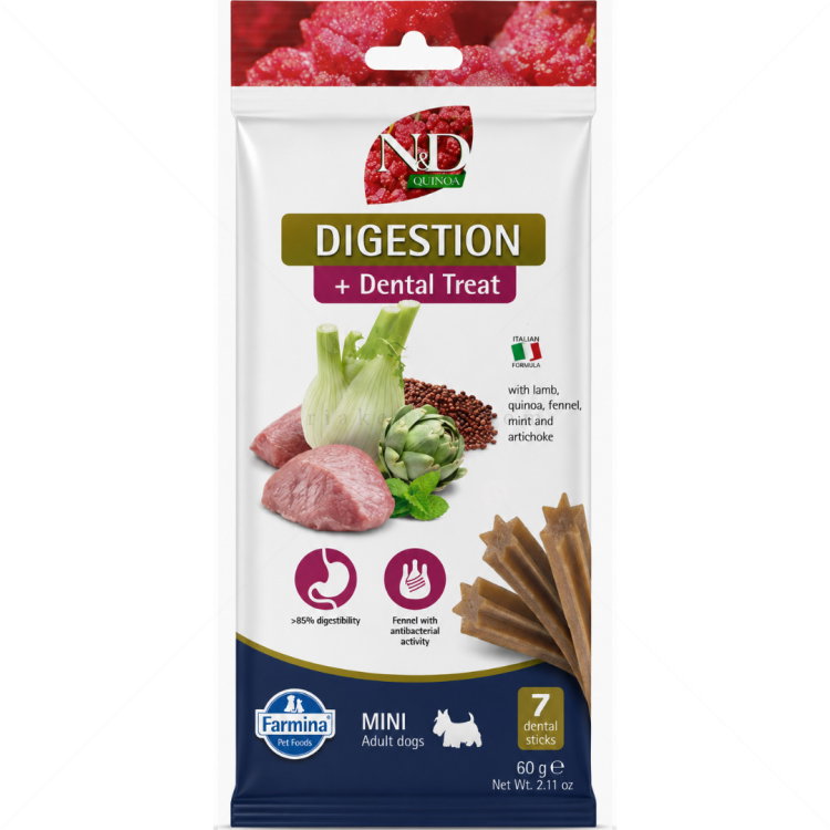 Дентални пръчки за здрав стомах за кучета от дребни породи N&D Quinoa Dog Adult Mini Dental Treat Digestion