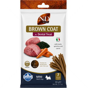 Дентални пръчки за кучета с кафява козина от дребни породи N&D Brown Dog Adult Mini Dental Treat Lamb, Carrot & Spirulina