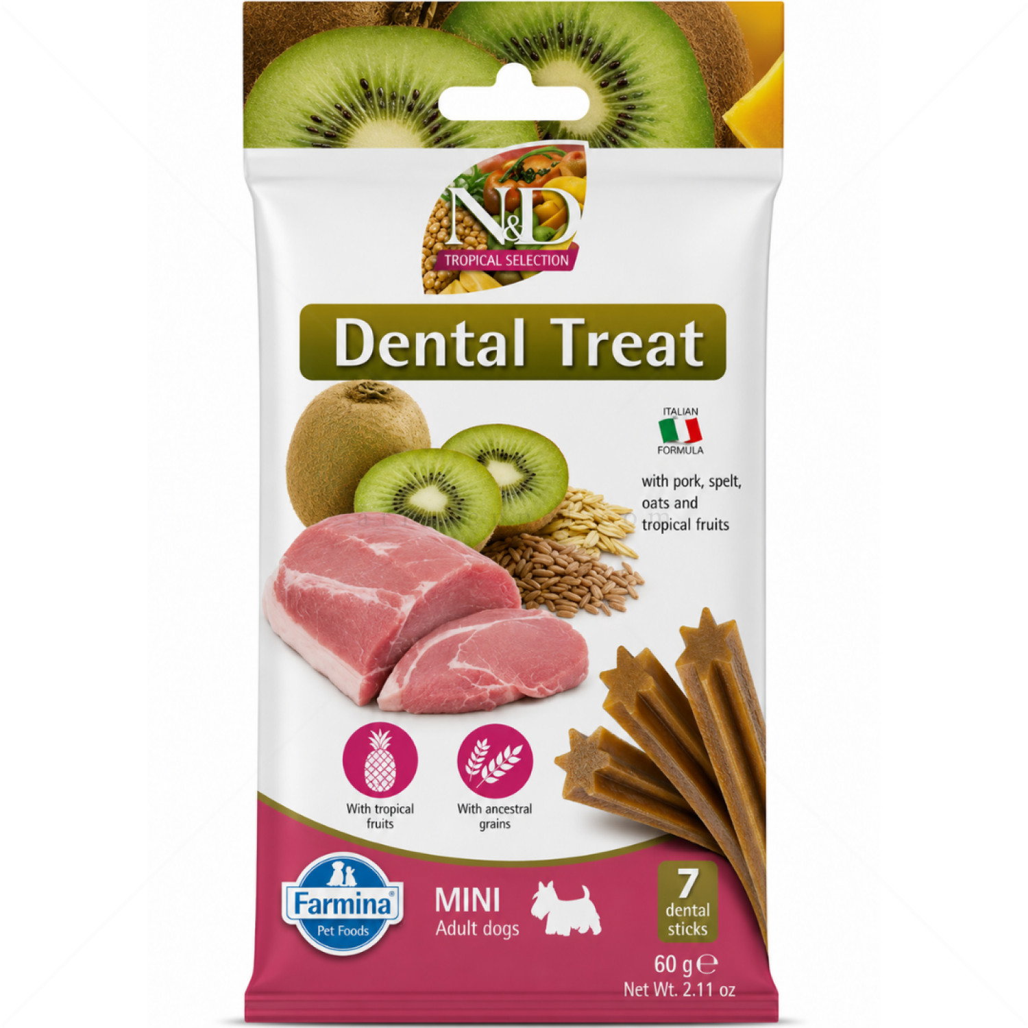 Дентални пръчки за дребни породи N&D Tropical Selection Dog Adult Mini Dental Treat Pork