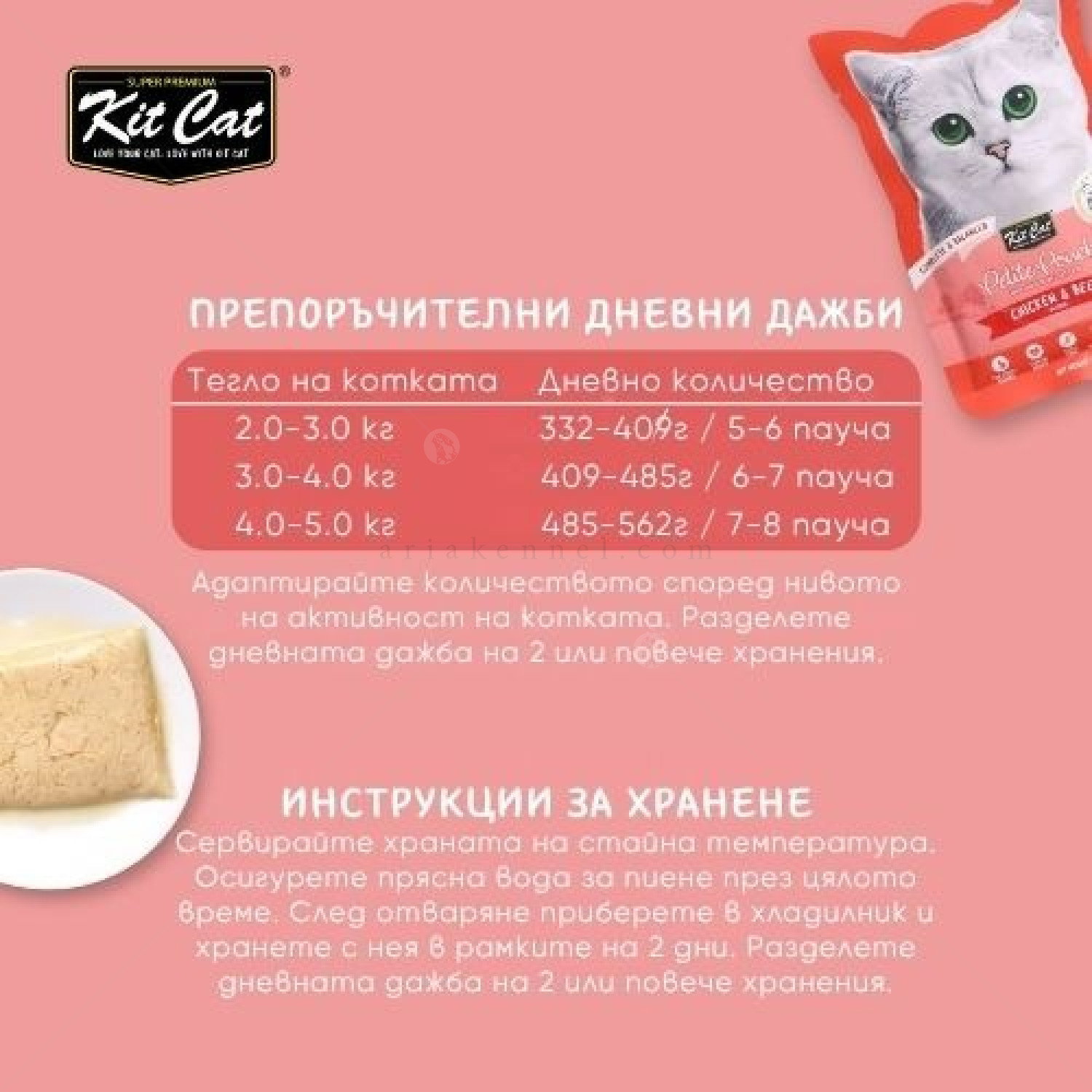 Пауч с пилешко и телешко месо в желе 70 гр KIT CAT Petit Pouch Chicken & Beef in Aspic