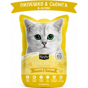 Пауч с пилешко месо и сьомга в желе 70 гр KIT CAT Petit Pouch Chicken & Salmon in Aspic