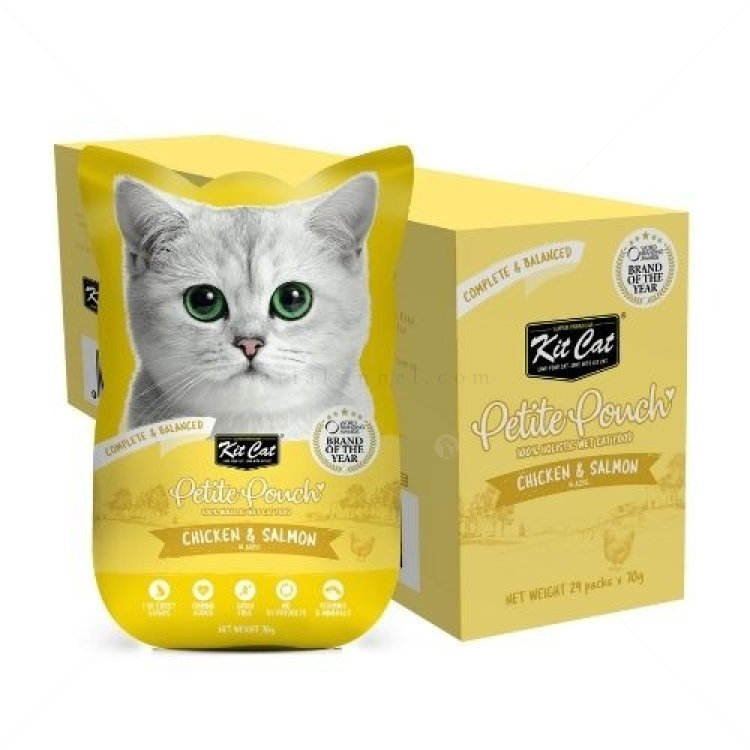 Пауч с пилешко месо и сьомга в желе 70 гр KIT CAT Petit Pouch Chicken & Salmon in Aspic