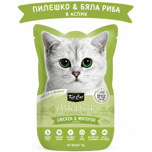 Пауч с пилешко месо и бяла риба в желе 70 гр KIT CAT Petit Pouch Chicken & Whitefish in Aspic