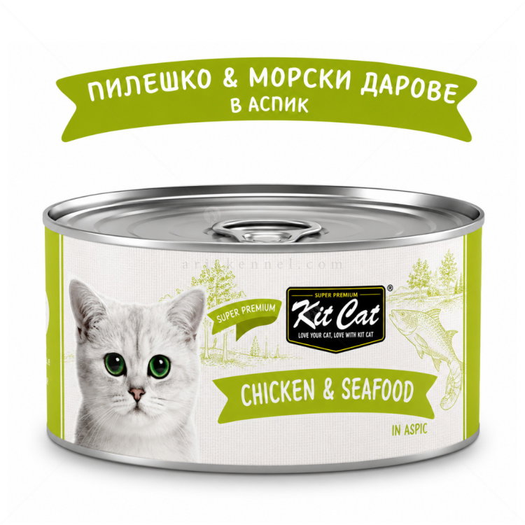 Консерва с пилешко месо и морска храна в желе 80 гр KIT CAT Deboned Toppers Chicken & Seafood in Aspic
