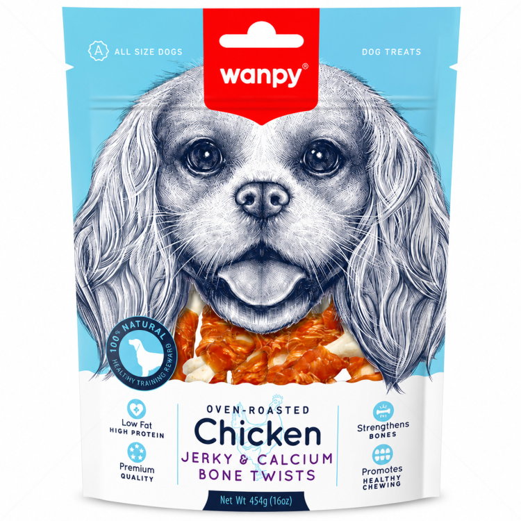 Калциеви кокалчета с пилешко месо WANPY Chicken Jerky & Calcium Bone Twists