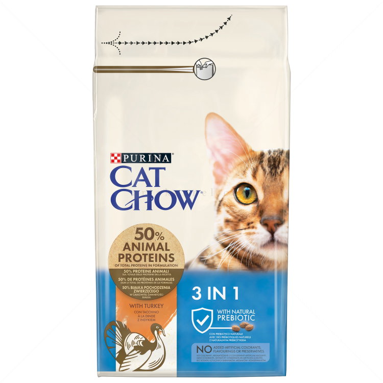 CAT CHOW Special Care 1.5 кг Adult 3 в 1 - за контрол на космените топки, грижа за устната хигиена и бъбречна профилактика, с пуешко месо