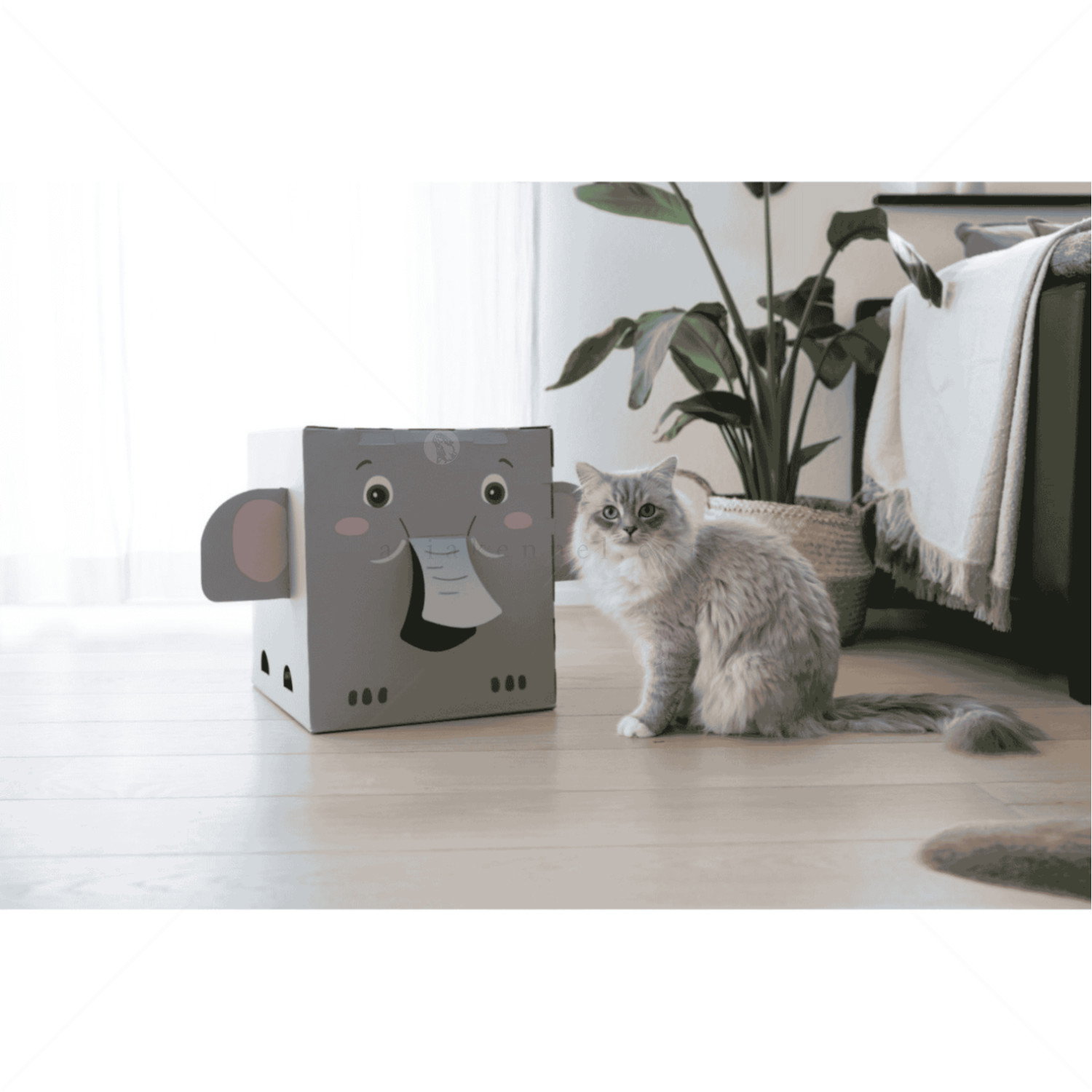 Къщичка с драскало от картон Слон 39 см KERBL Cat Scratch House Elephant, grey