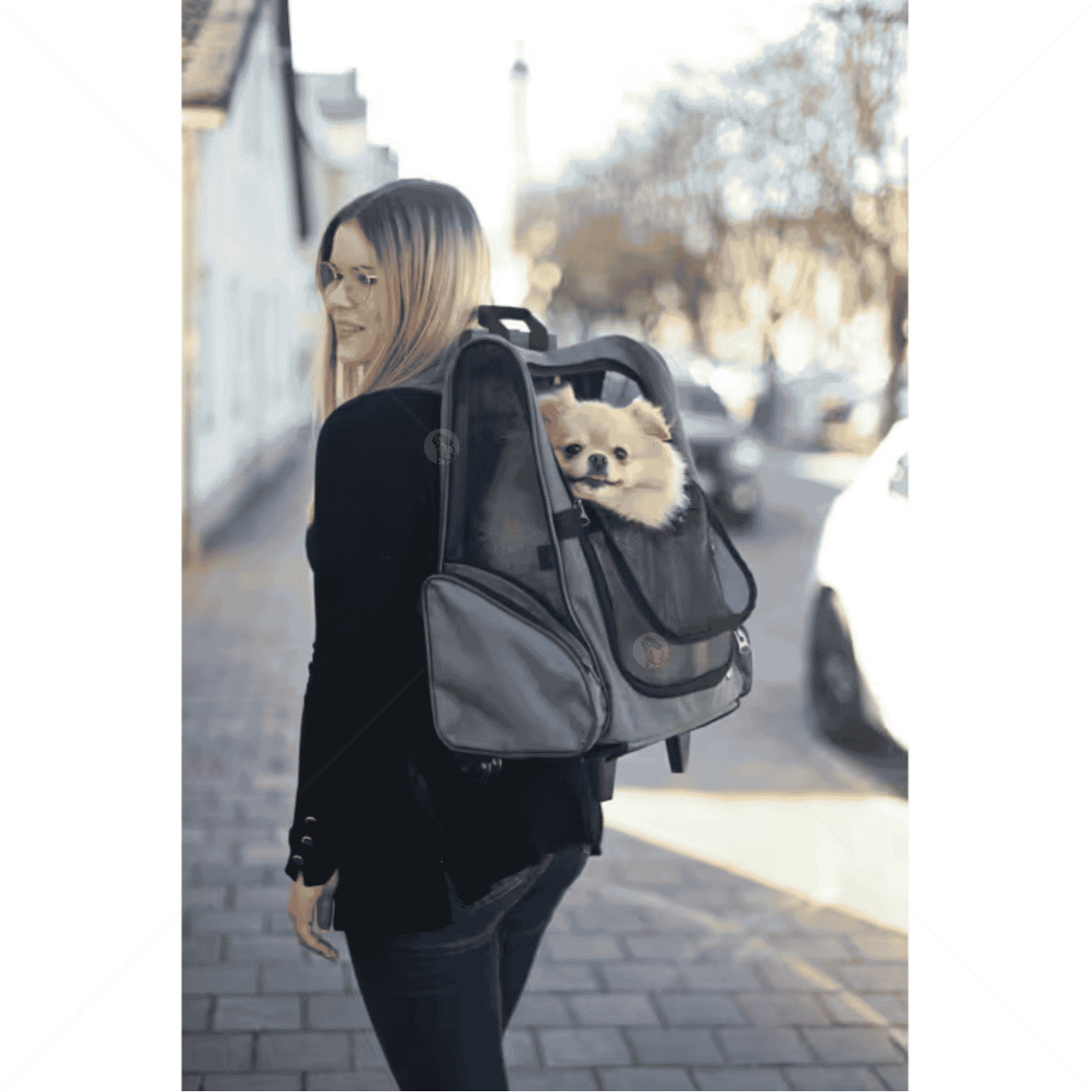 Раница за пътуване на колелца KERBL Dog Trolley Vacation, grey/ blue