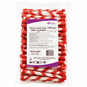 Бели кожени солети с вкус на говеждо месо 900 гр PAPILLON White twisted Sticks Beef Flavour