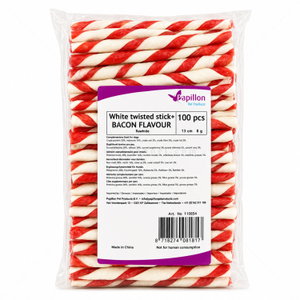 Бели кожени солети с вкус на бекон 800 гр PAPILLON White twisted Sticks Bacon Flavour