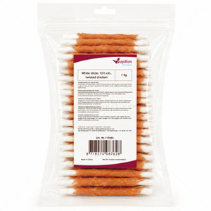 Бели кожени солети, обвити с пилешко месо 1 кг PAPILLON White sticks twisted chicken