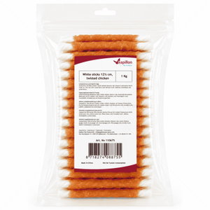 Бели кожени солети, обвити с пилешко месо 1 кг PAPILLON White sticks twisted chicken