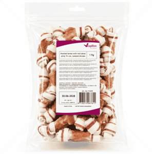 Вързани бели кокалчета с пилешко месо 1 кг PAPILLON Knotted bones with red colour strip and twisted chicken