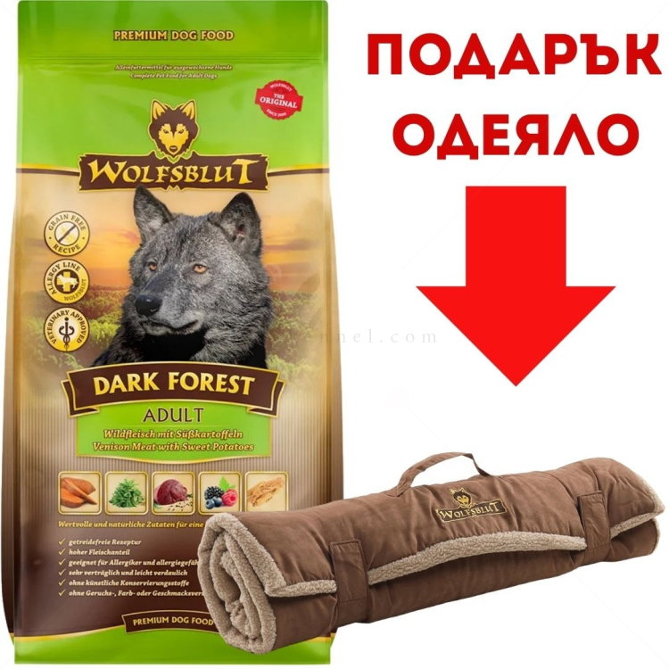 WOLFSBLUT Adult Dark Forest 12.5 кг с дивечово месо и сладък картоф за всички породи кучета