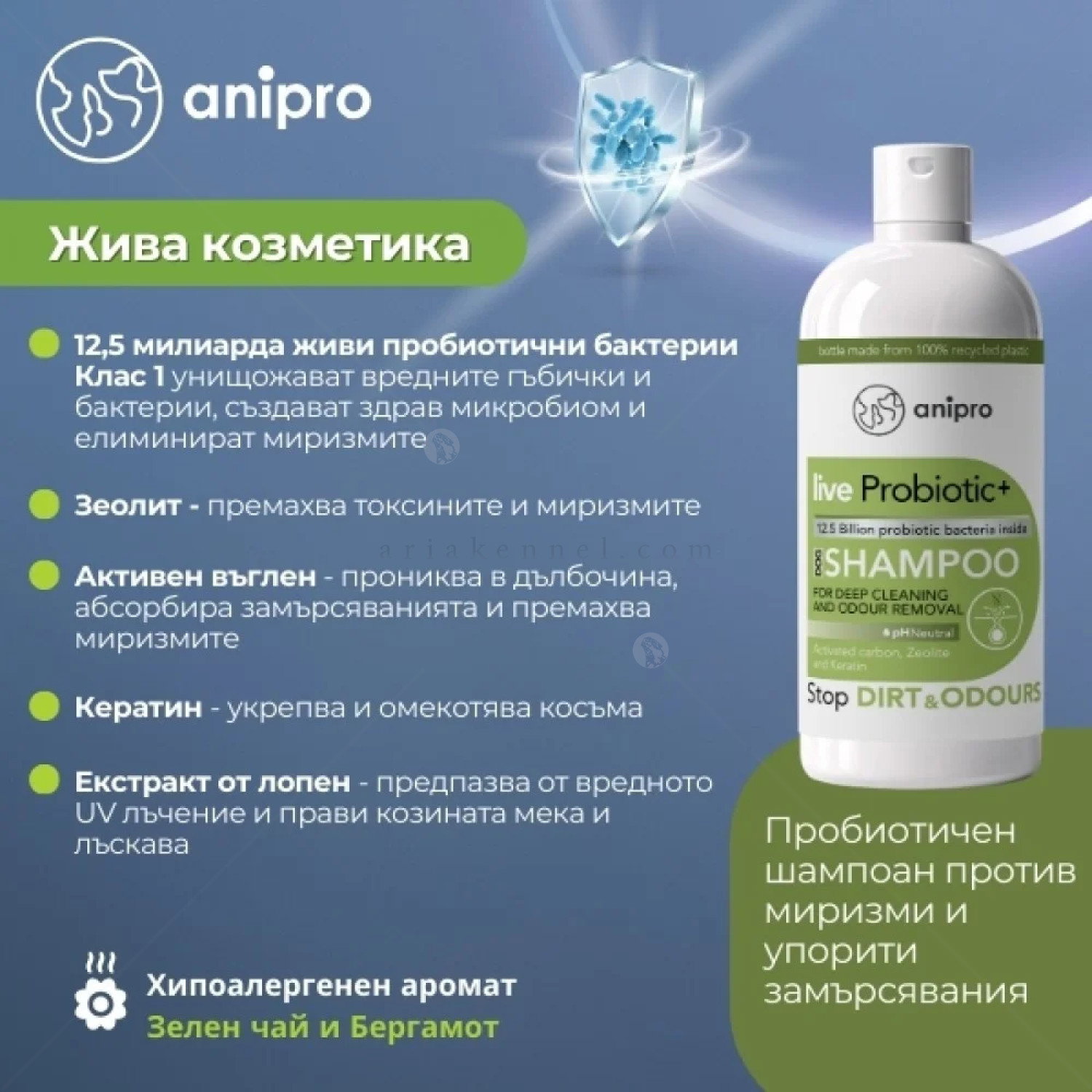 Пробиотичен шампоан за дълбоко почистване и премахване на миризми ANIPRO Live Probiotic+ Stop Dirt & Odours, 1 л