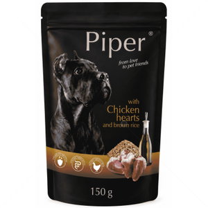 Пауч с пилешки сърца и кафяв ориз 150 гр PIPER Premium Adult Chicken hearts and brown rice