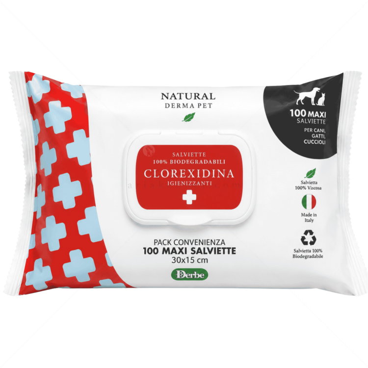 Мокри кърпи с хлорхексидин NATURAL DERMA PET Clorexidina Wet Wipes Big Pack