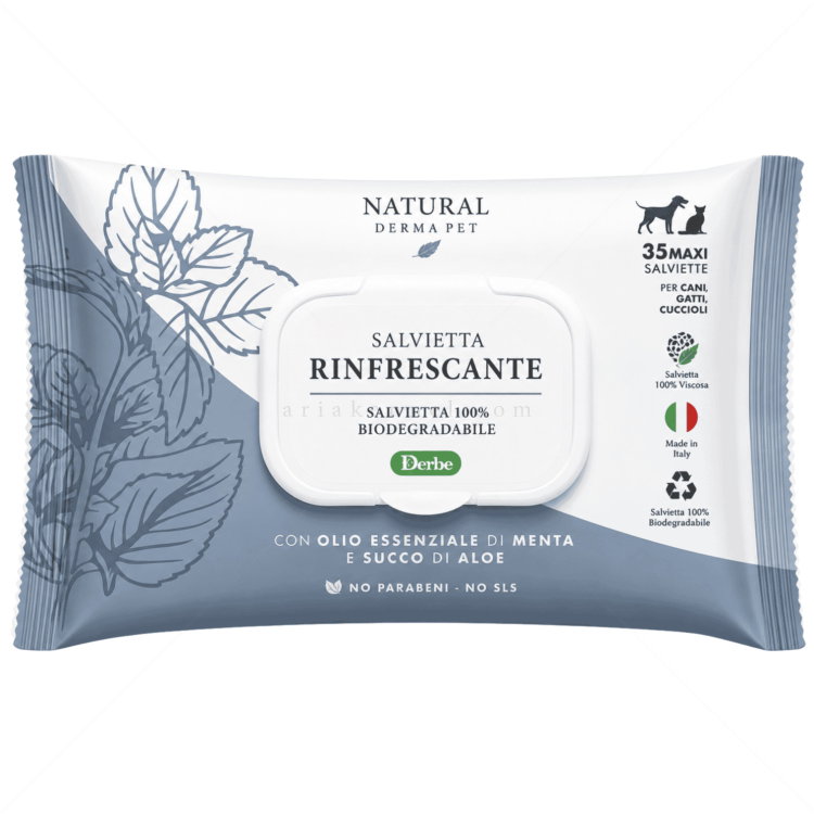 Освежаващи мокри кърпи с мента и алое вера NATURAL DERMA PET Rinfrescante Salviette