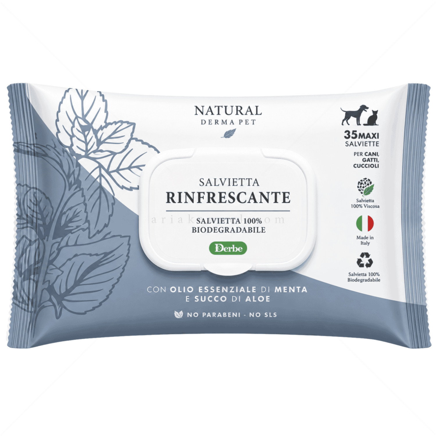 Освежаващи мокри кърпи с мента и алое вера NATURAL DERMA PET Rinfrescante Salviette