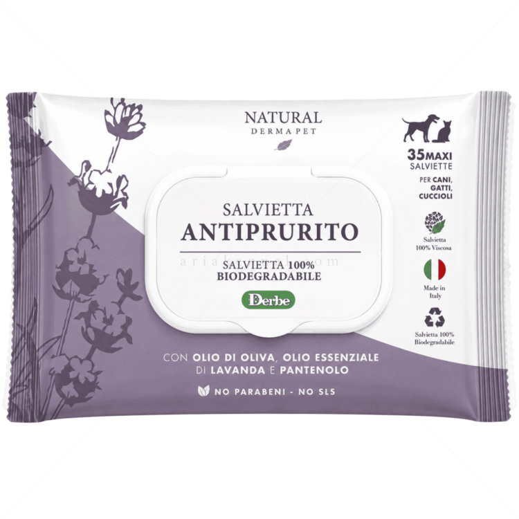 Успокояващи мокри кърпи против сърбеж с лавандула и пантенол NATURAL DERMA PET Antiprurito Salviette