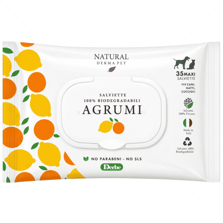 Мокри кърпи с аромат на цитрусови плодове NATURAL DERMA PET Agrumi Salviette