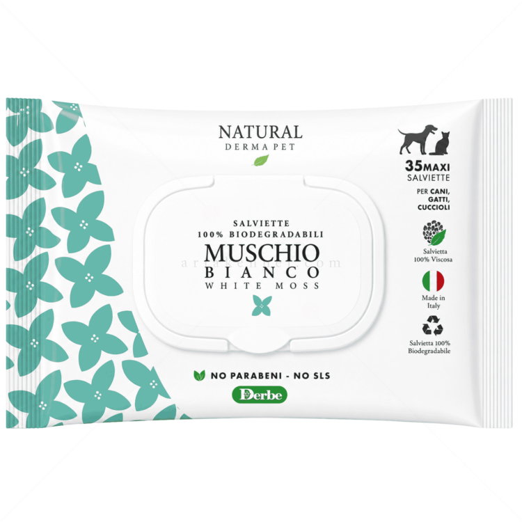 Мокри кърпи с аромат на бял мускус NATURAL DERMA PET Muschio Bianco Salviette