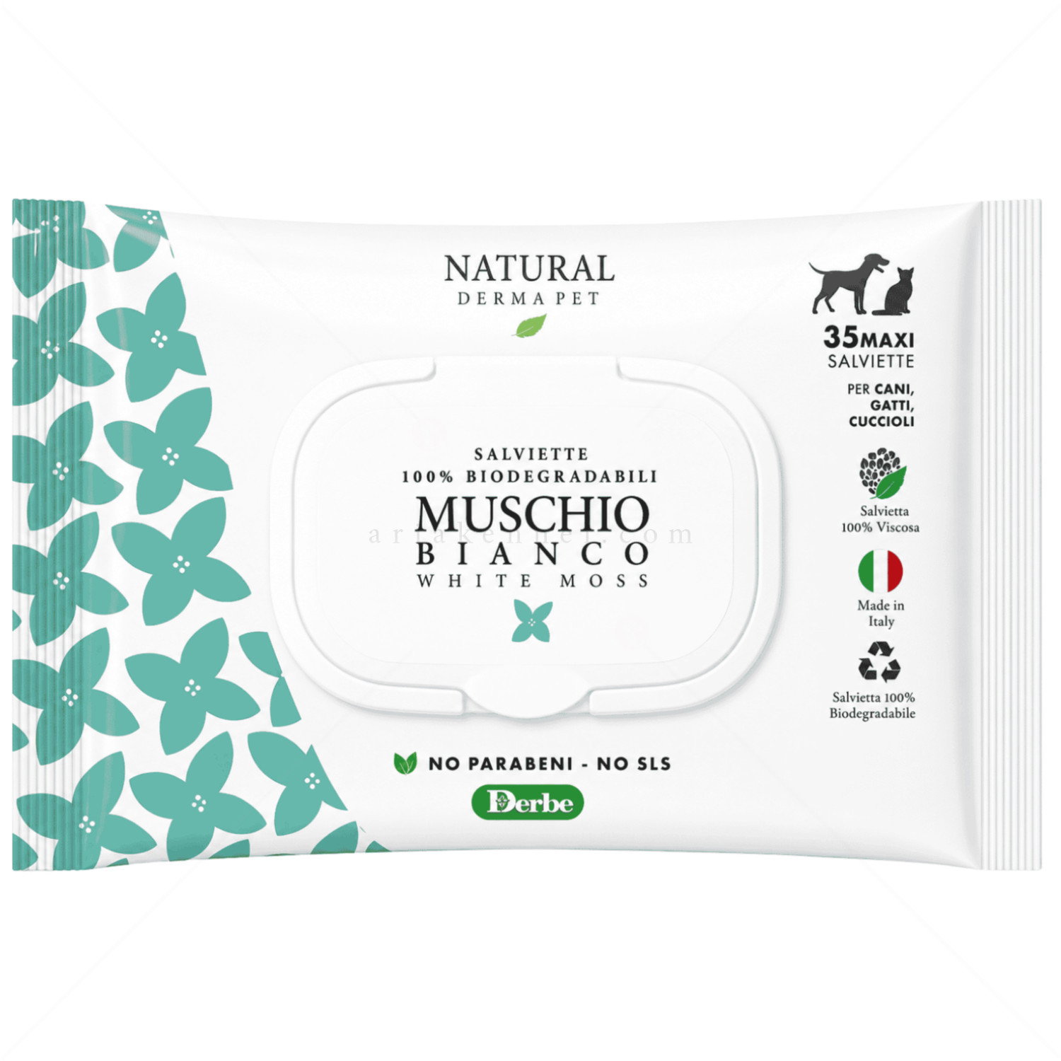 Мокри кърпи с аромат на бял мускус NATURAL DERMA PET Muschio Bianco Salviette