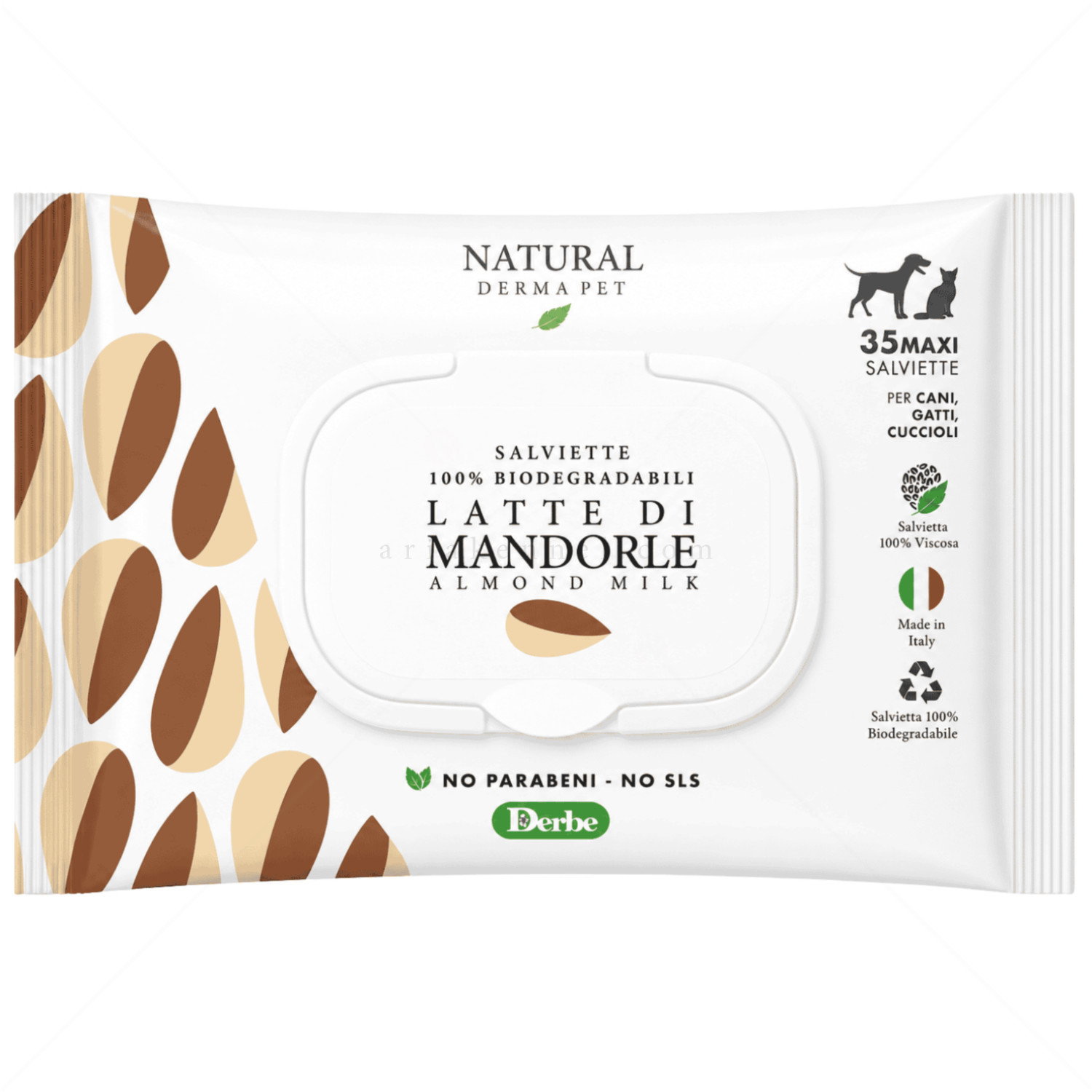 Мокри кърпи с бадемово мляко NATURAL DERMA PET Latte di Mandorle Salviette