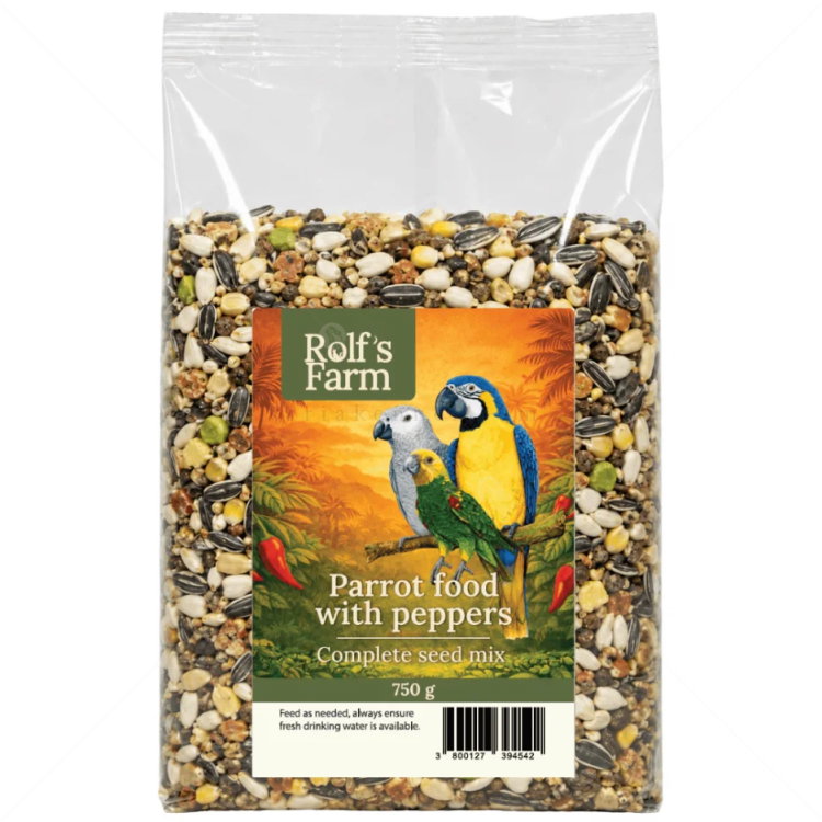 Храна с добавени люти чушки за големи папагали ROLF'S FARM Parrot food with peppers 0.750 кг, микс