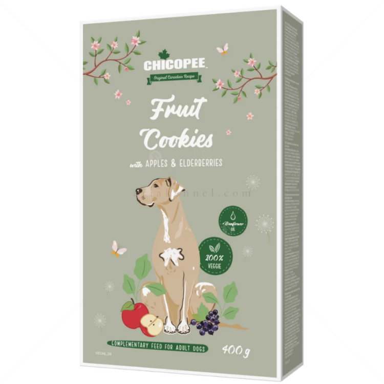 Веган бисквитки с ябълки и бъз за израснали кучета 400 гр CHICOPEE Fruit Cookies