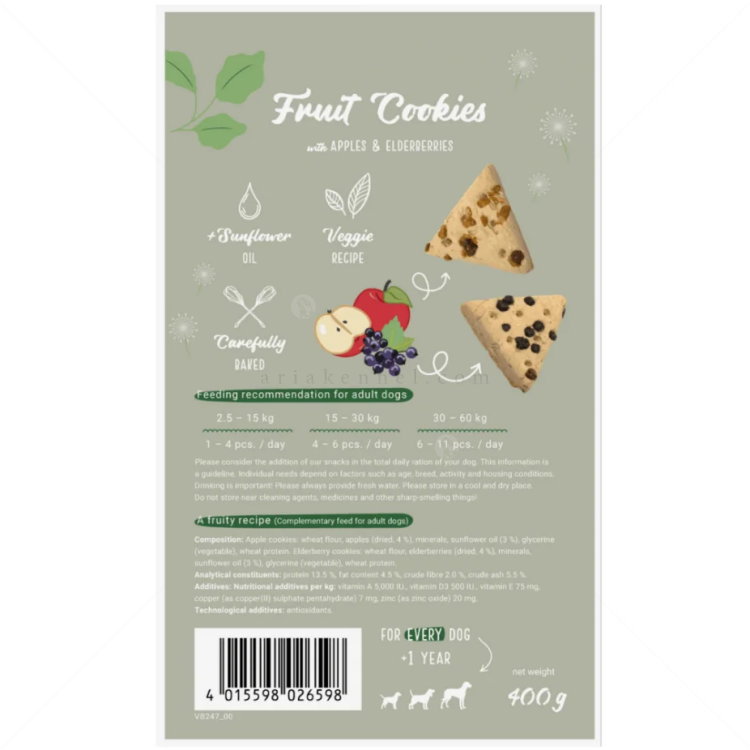 Веган бисквитки с ябълки и бъз за израснали кучета 400 гр CHICOPEE Fruit Cookies