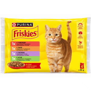 FRISKIES Multipack Adult 4х85 гр с месо, хапки в сос