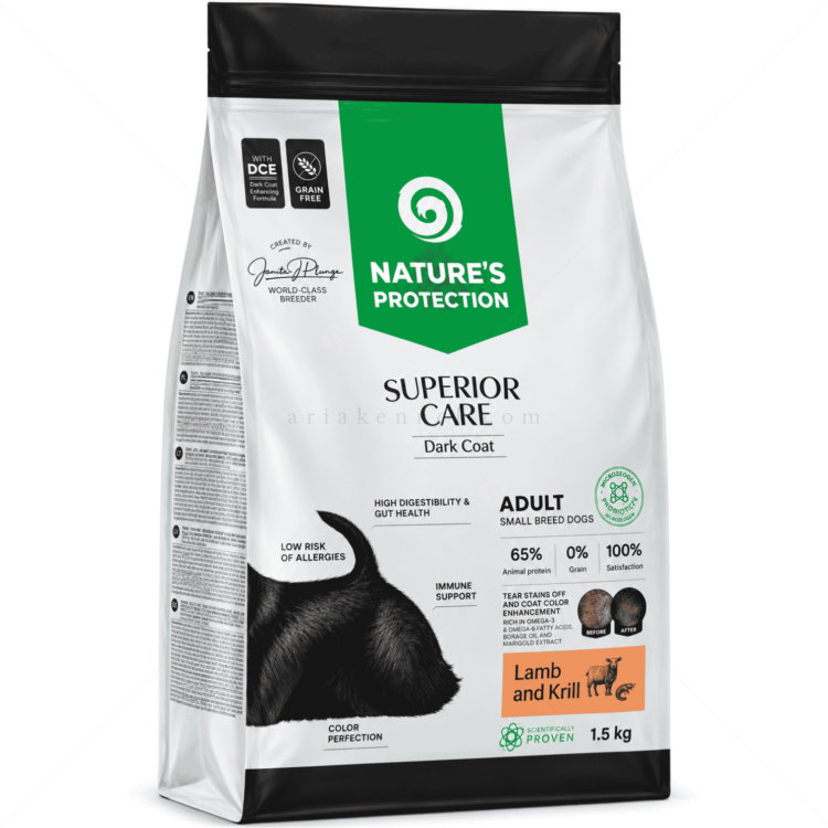 Храна за кучета с тъмна козина 1.5 кг NATURE'S PROTECTION Superior Care Dark Coat Adult Small Breeds Lamb & Krill