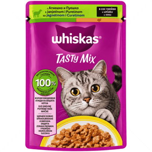 Пауч с агнешко и пуешко месо в сос грейви 85 гр WHISKAS Tasty Mix Adult Lamb & Turkey