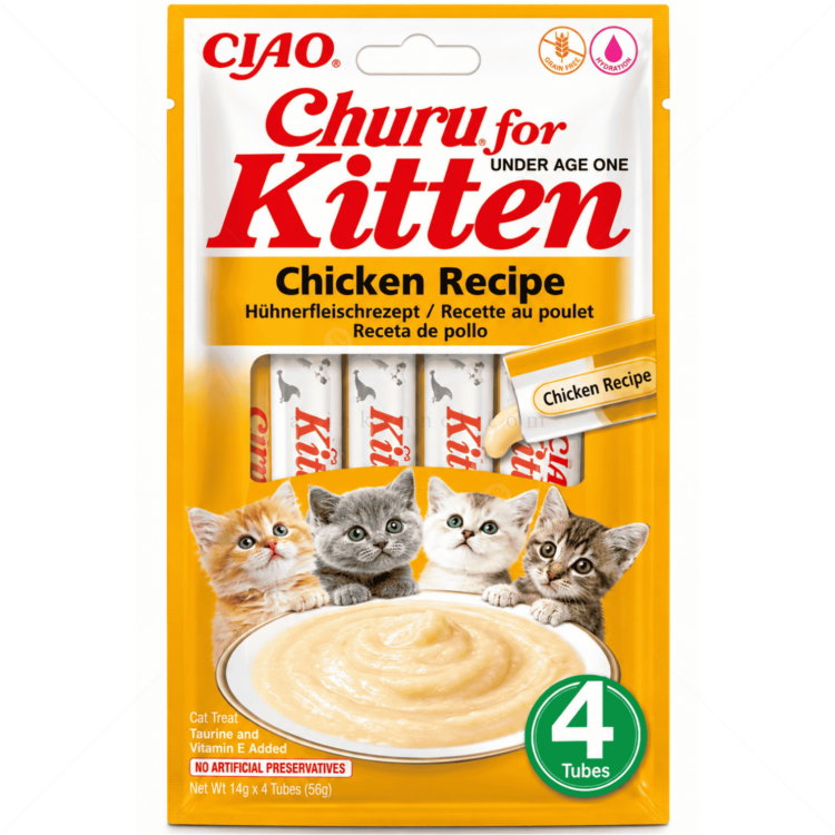 Нежен крем за малки котенца с пилешко месо 4x14 гр INABA Churu Puree Kitten Chicken Recipe