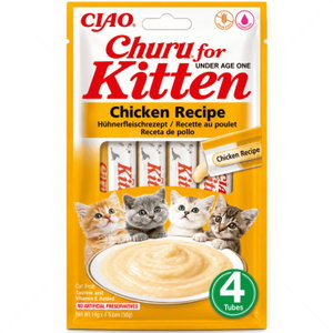 Нежен крем за малки котенца с пилешко месо 4x14 гр INABA Churu Puree Kitten Chicken Recipe