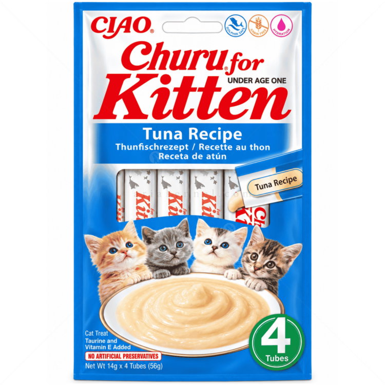 Нежен крем за малки котенца с риба тон 4x14 гр INABA Churu Puree Kitten Tuna Recipe