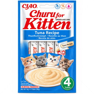 Нежен крем за малки котенца с риба тон 4x14 гр INABA Churu Puree Kitten Tuna Recipe