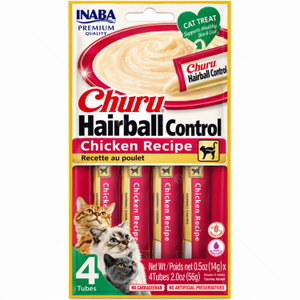 Нежен крем за отстраняване на космени топки с пилешко месо 4x14 гр INABA Churu Hairball Control Chicken Recipe