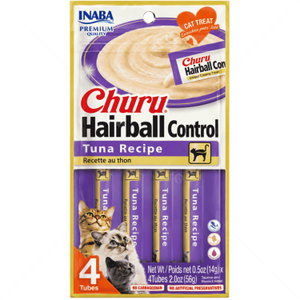 Нежен крем за отстраняване на космени топки с риба тон 4x14 гр INABA Churu Hairball Control Tuna Recipe