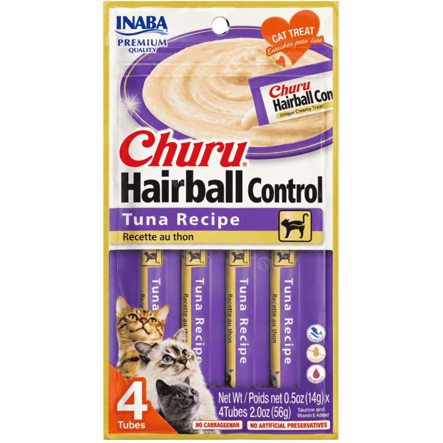 Нежен крем за отстраняване на космени топки с риба тон 4x14 гр INABA Churu Hairball Control Tuna Recipe