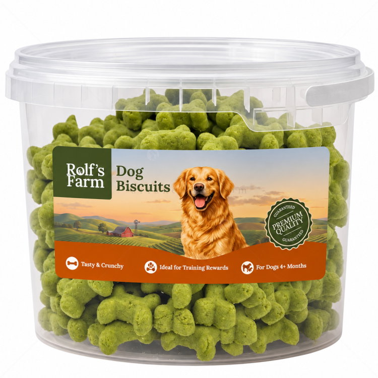 Бисквити кокалчета с вкус на мента 1 кг ROLF'S FARM Dog Biscuits, в кофичка