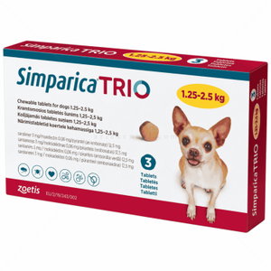 Комбинирани таблетки за вътрешно и външно обезпаразитяване SIMPARICA TRIO 3x3 mg