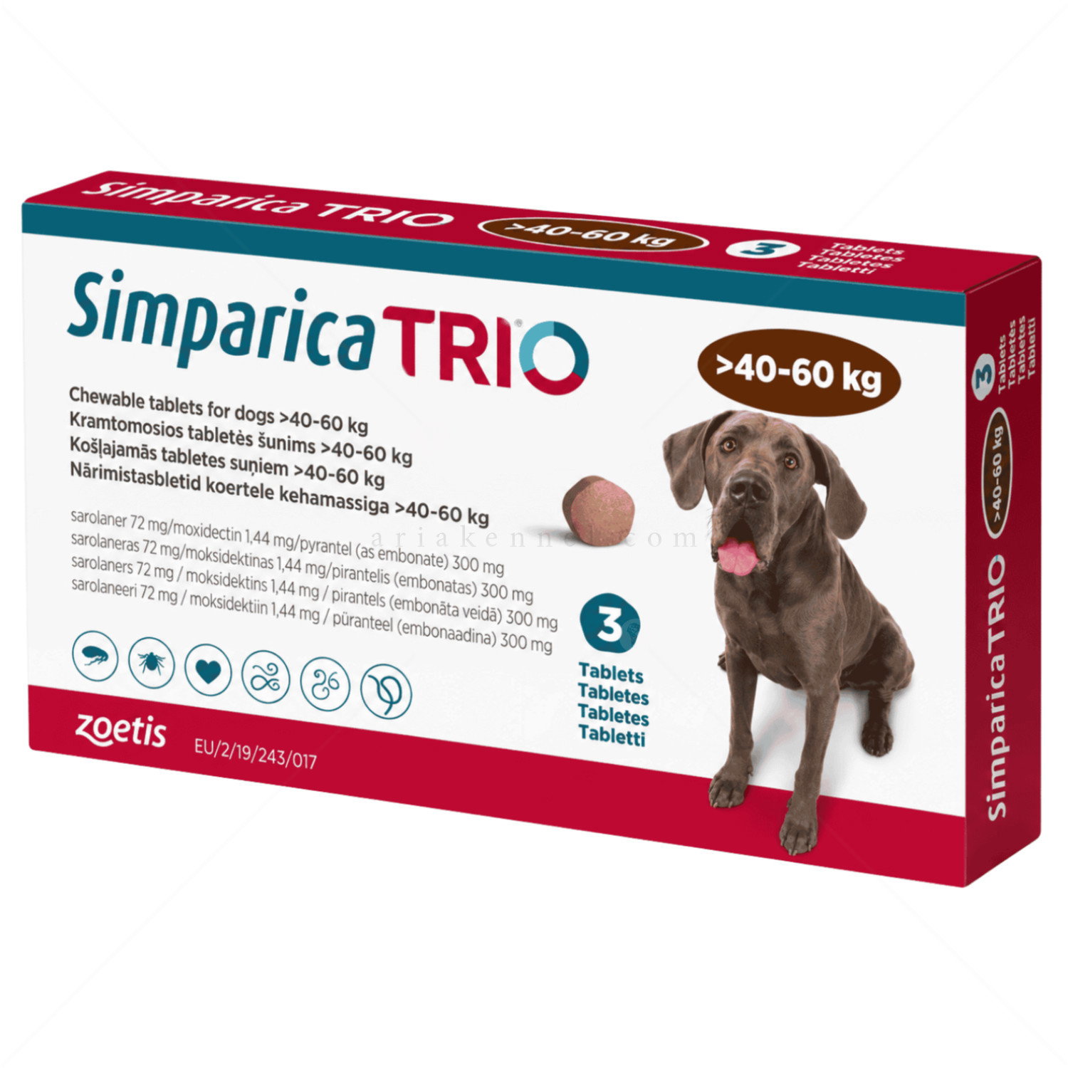 Комбинирани таблетки за вътрешно и външно обезпаразитяване SIMPARICA TRIO 3x72 mg