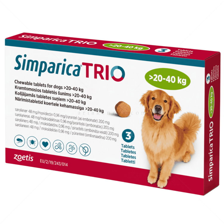 Комбинирани таблетки за вътрешно и външно обезпаразитяване SIMPARICA TRIO 3x48 mg