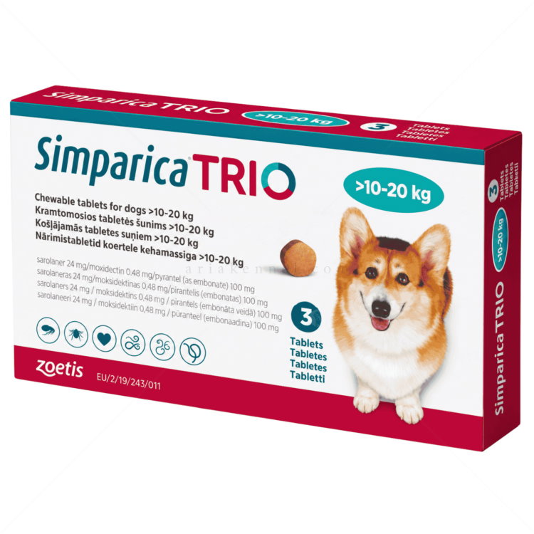 Комбинирани таблетки за вътрешно и външно обезпаразитяване SIMPARICA TRIO 3x24 mg