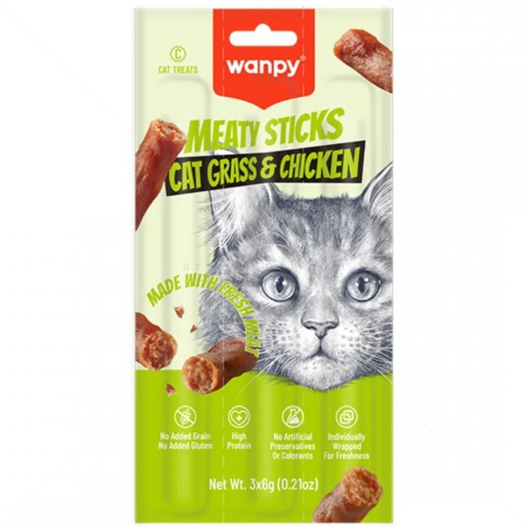 Пръчици с пилешко месо и котешка трева WANPY Meaty Sticks Cat Grass & Chicken