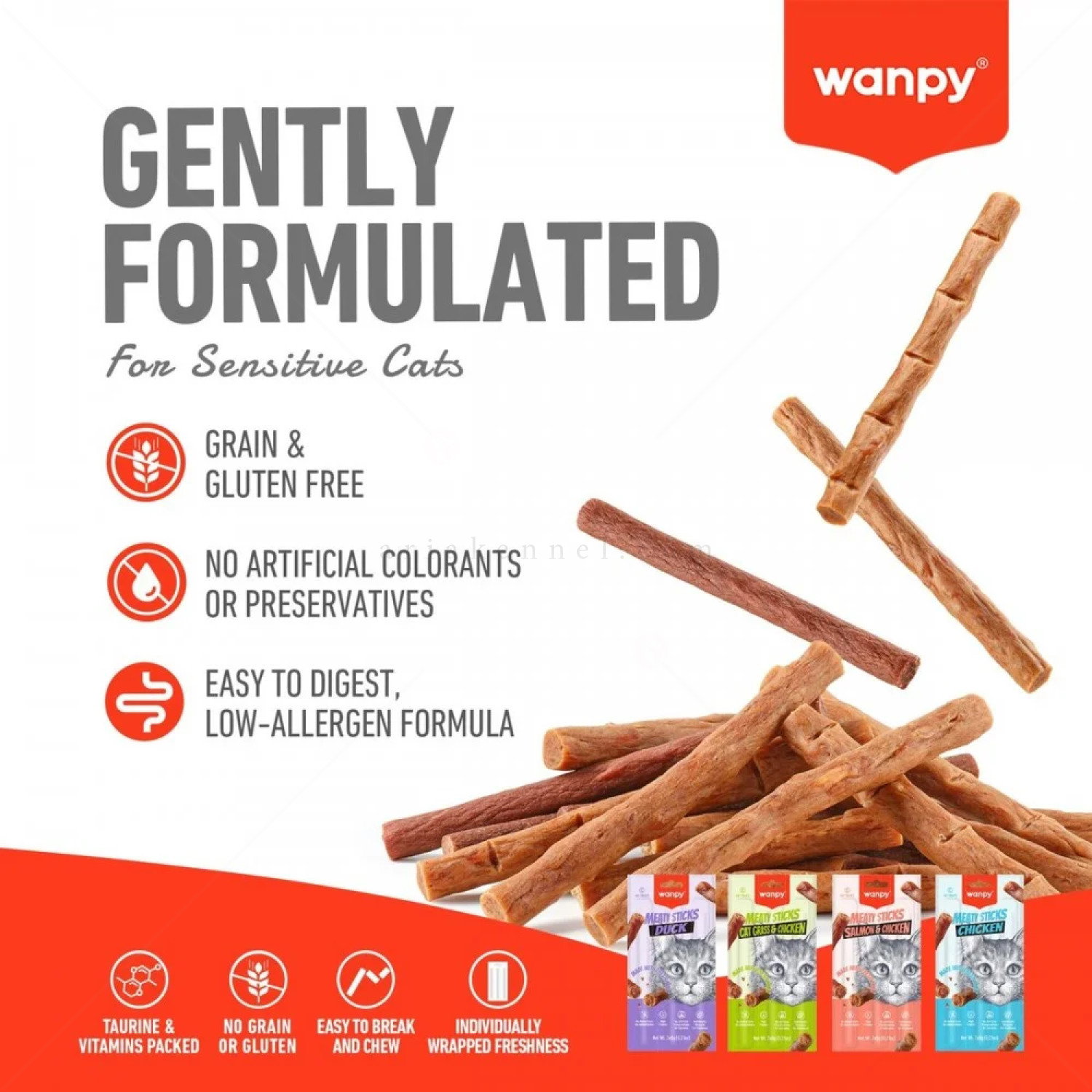 Пръчици с пилешко месо и котешка трева WANPY Meaty Sticks Cat Grass & Chicken