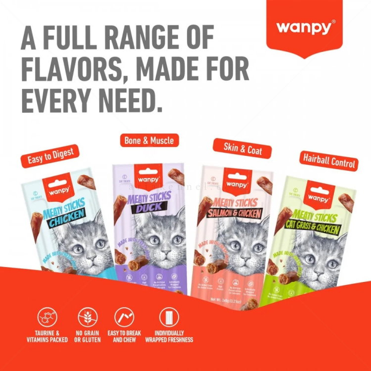 Пръчици с пилешко месо и котешка трева WANPY Meaty Sticks Cat Grass & Chicken