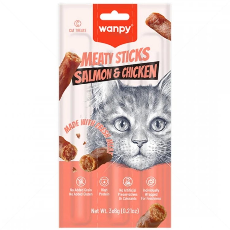 Пръчици със сьомга и пилешко месо WANPY Meaty Sticks Salmon & Chicken